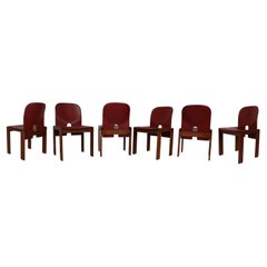 Afra & Tobia Scarpa Red Leather 121 Dining Chair for Cassina, 1967, Set of 6