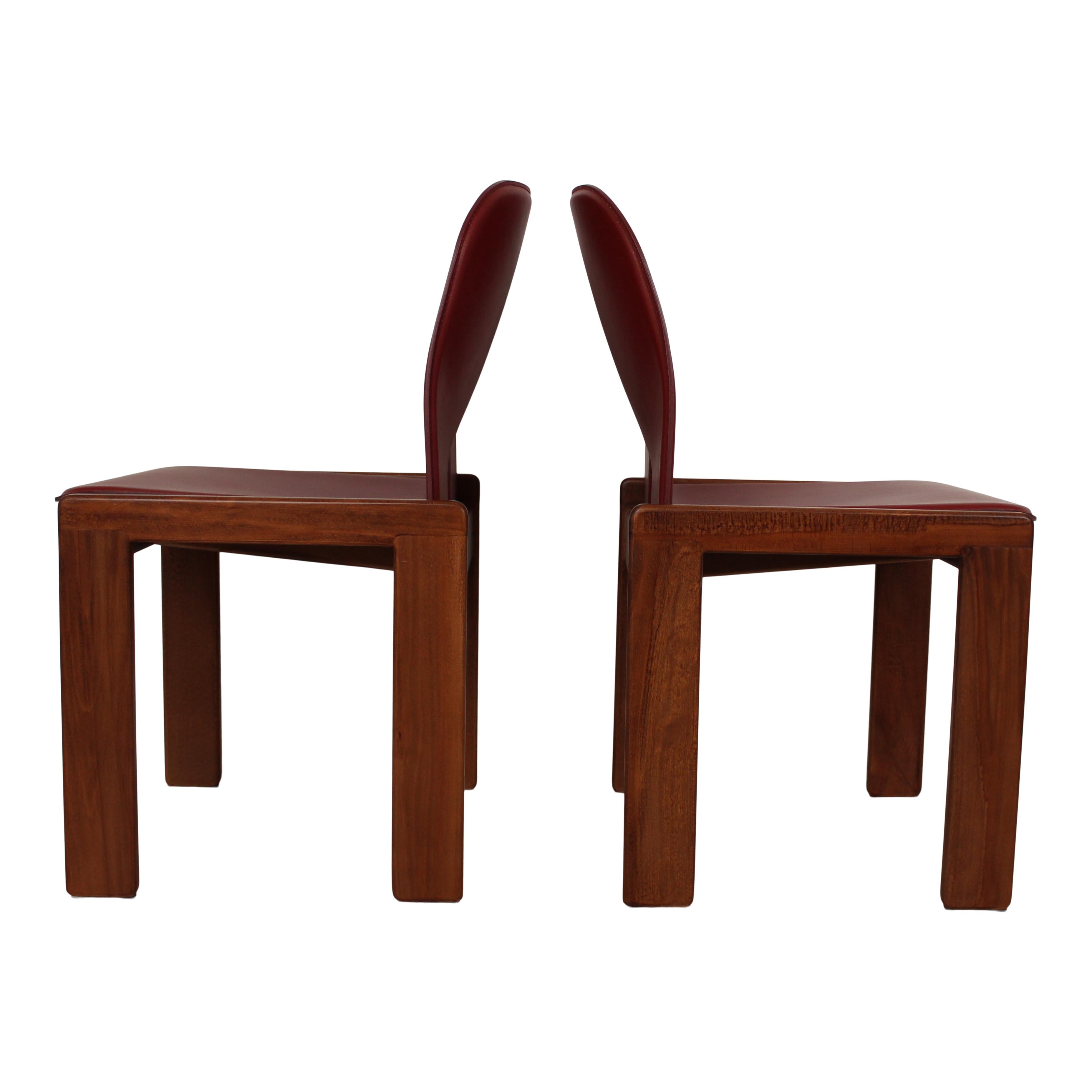 Afra & Tobia Scarpa Red Leather 121 Dining Chair for Cassina, 1967, Set of 8 in vendita 3