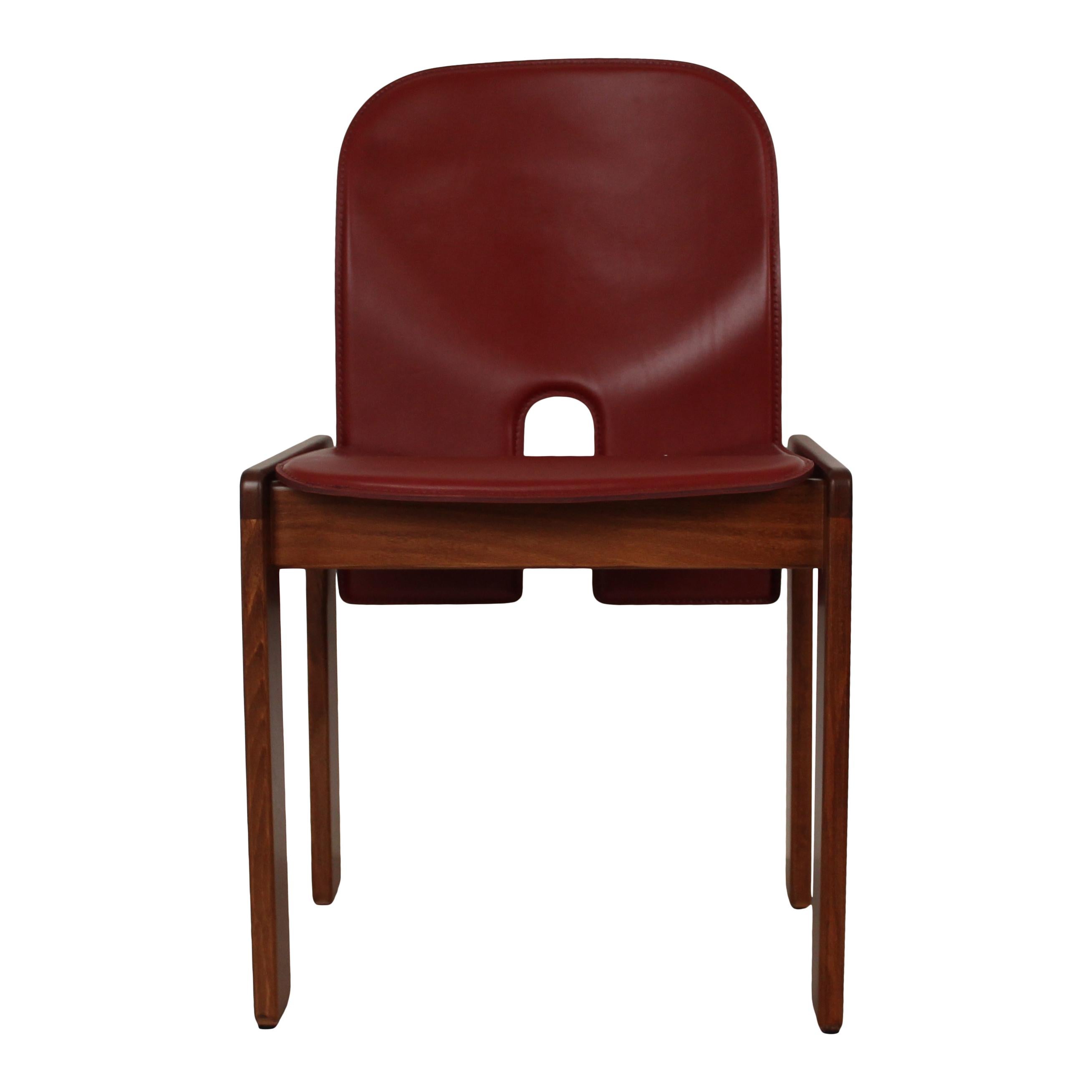 Afra & Tobia Scarpa Red Leather 121 Dining Chair for Cassina, 1967, Set of 8 5