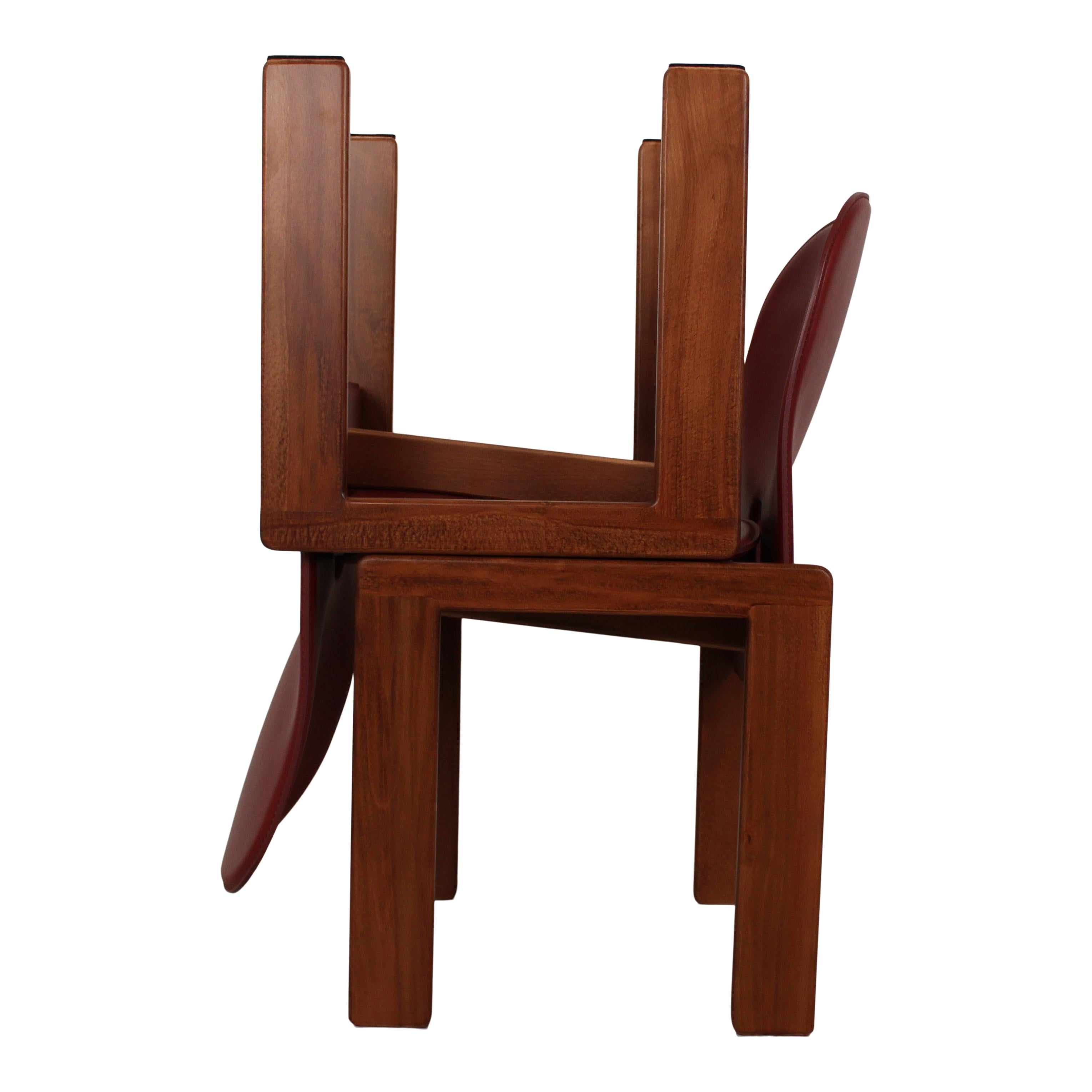 Afra & Tobia Scarpa Red Leather 121 Dining Chair for Cassina, 1967, Set of 8 in vendita 4
