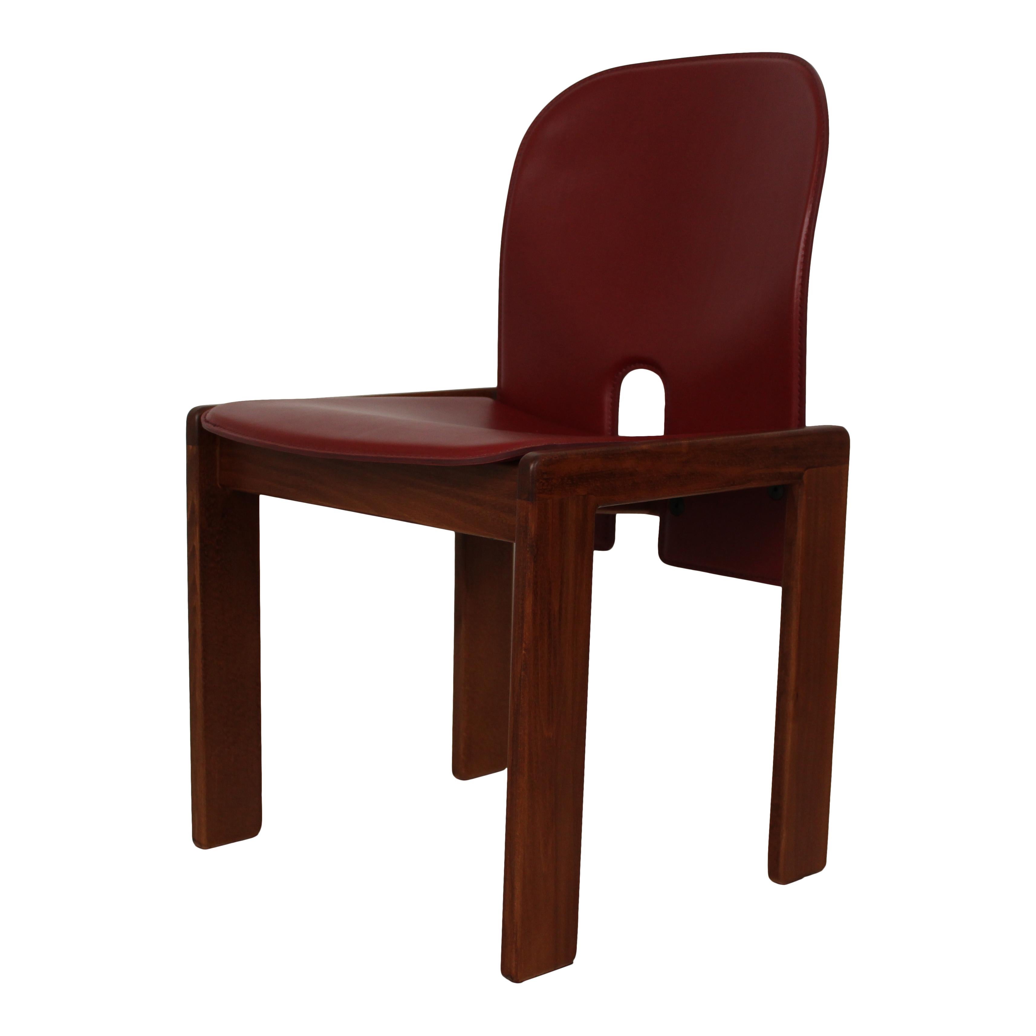 Afra & Tobia Scarpa Red Leather 121 Dining Chair for Cassina, 1967, Set of 8 6
