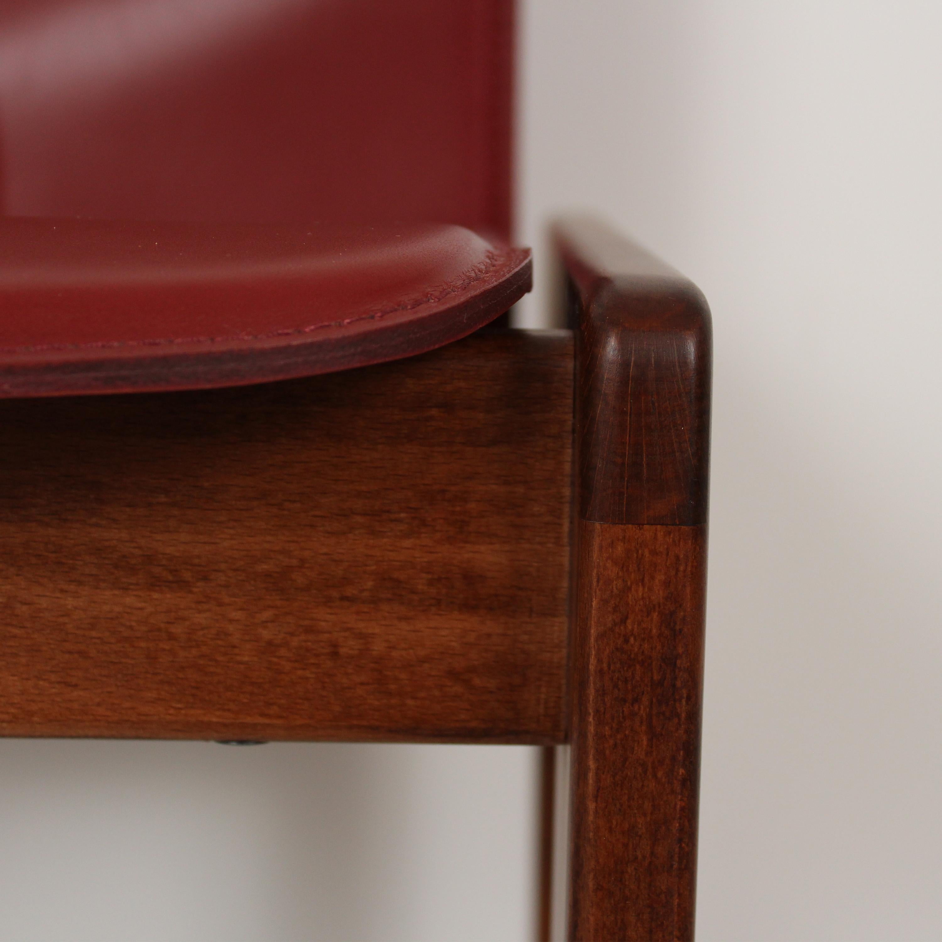 Afra & Tobia Scarpa Red Leather 121 Dining Chair for Cassina, 1967, Set of 8 in vendita 12