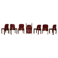 Afra & Tobia Scarpa Red Leather 121 Dining Chair for Cassina, 1967, Set of 8