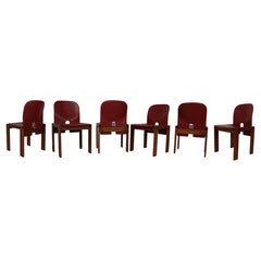 Afra & Tobia Scarpa Red Leather 121 Dining Chair for Cassina, 1967, Set of 8