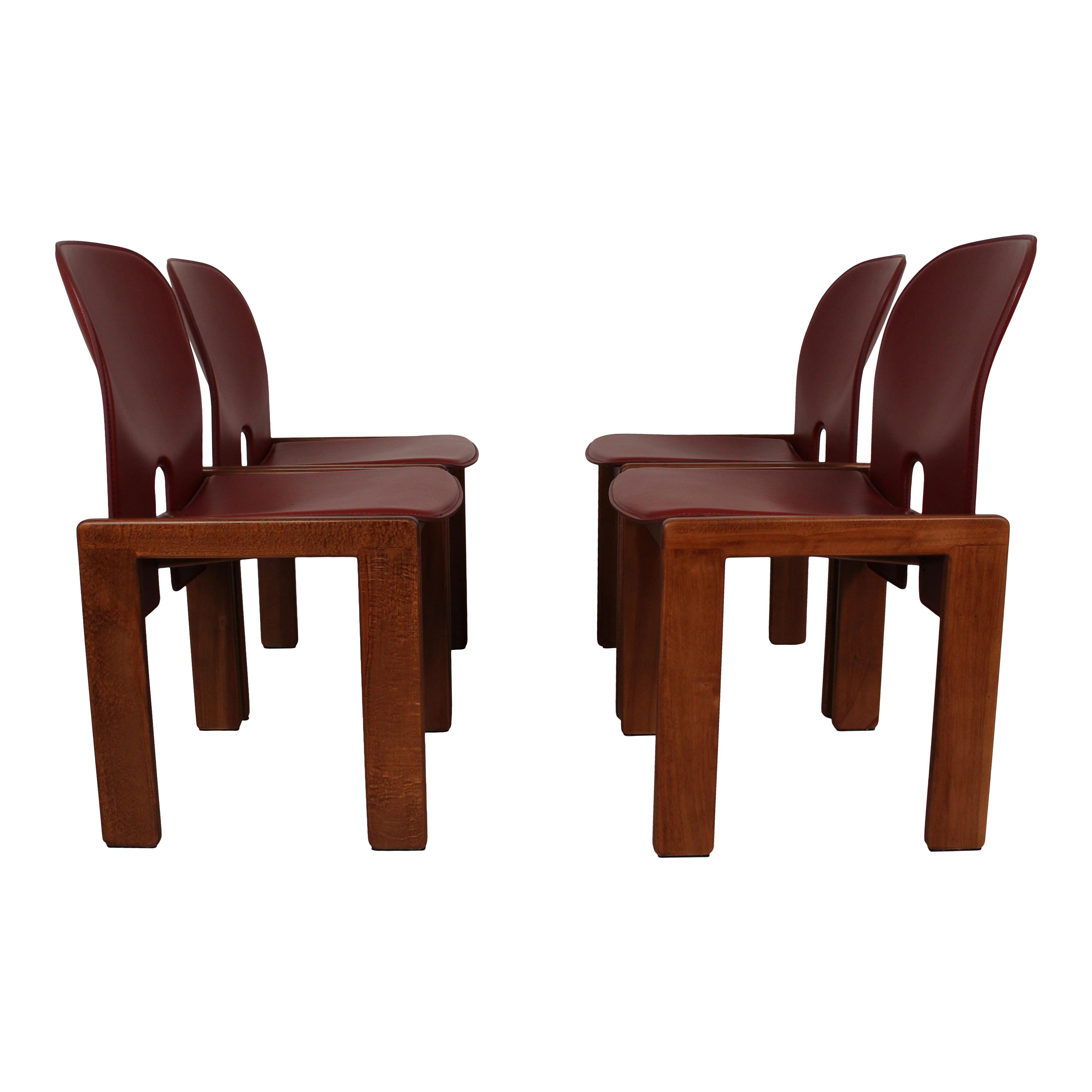 Italian Afra & Tobia Scarpa Red Leather 121 Dining Chair for Cassina, 1967, Set of 8