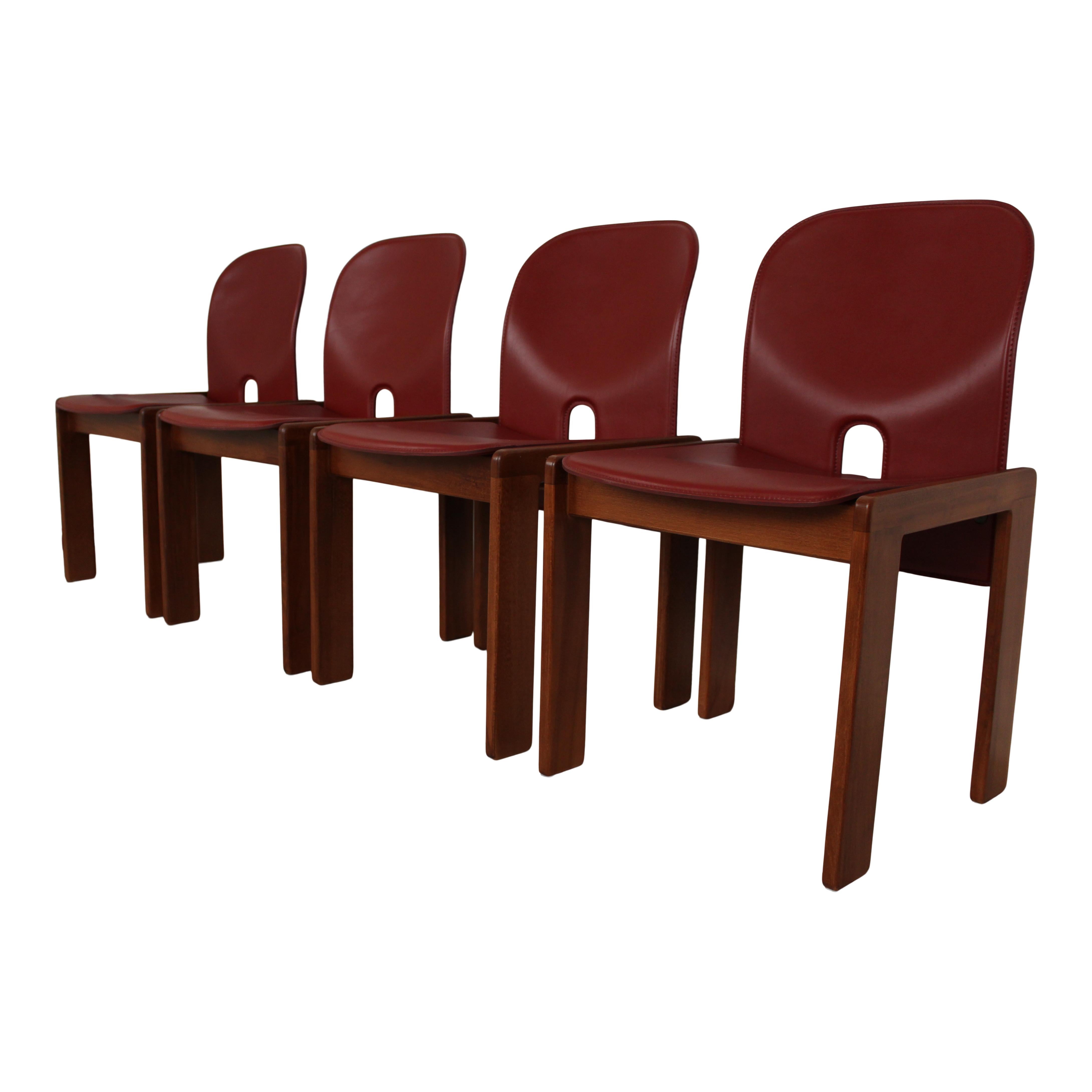 Afra & Tobia Scarpa Red Leather 121 Dining Chair for Cassina, 1967, Set of 8 2