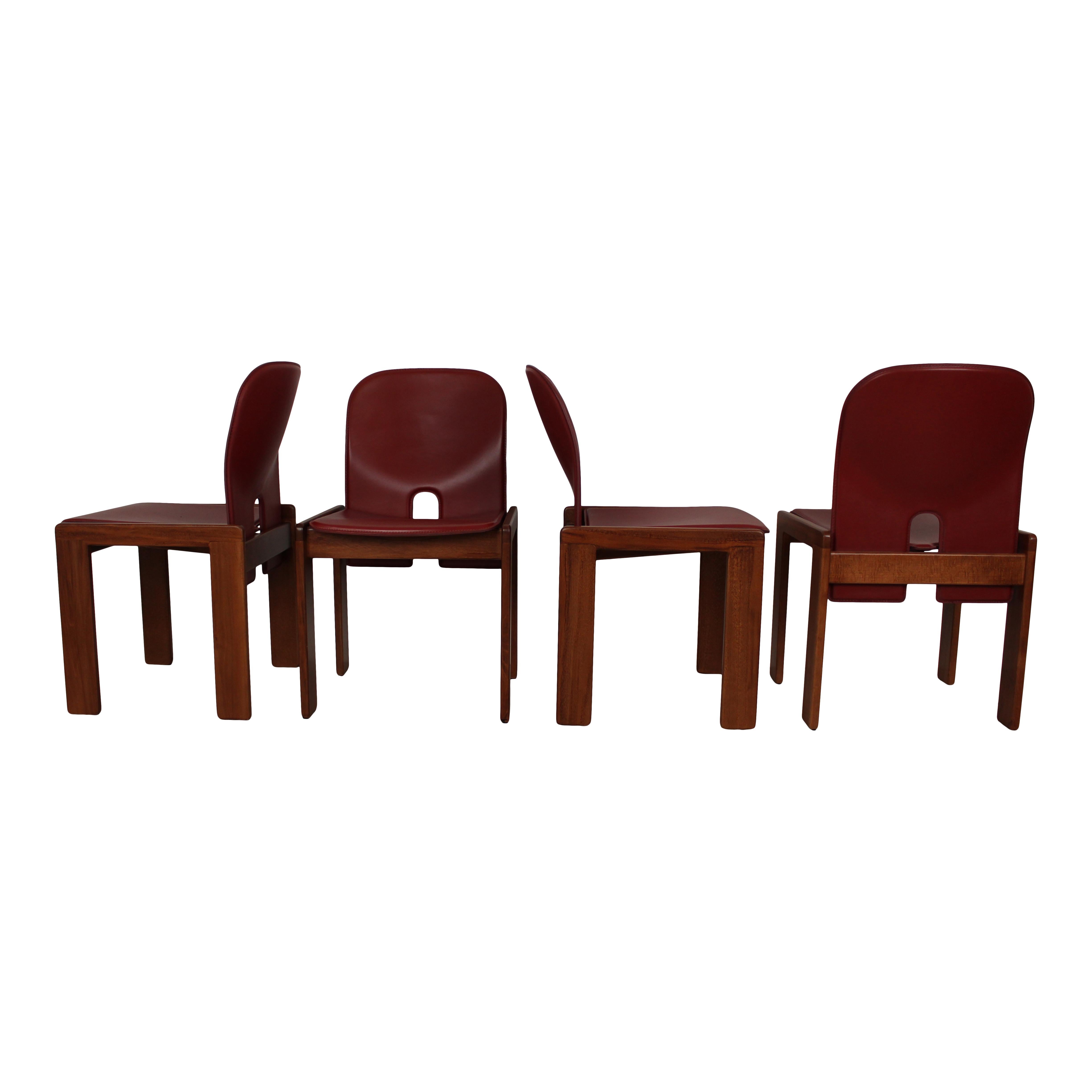 Afra & Tobia Scarpa Red Leather 121 Dining Chair for Cassina, 1967, Set of 8 3