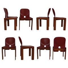 Afra & Tobia Scarpa Red Leather 121 Dining Chair for Cassina, 1967, Set of 8
