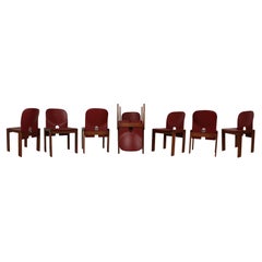 Afra & Tobia Scarpa Red Leather 121 Dining Chair for Cassina, 1967, Set of 8