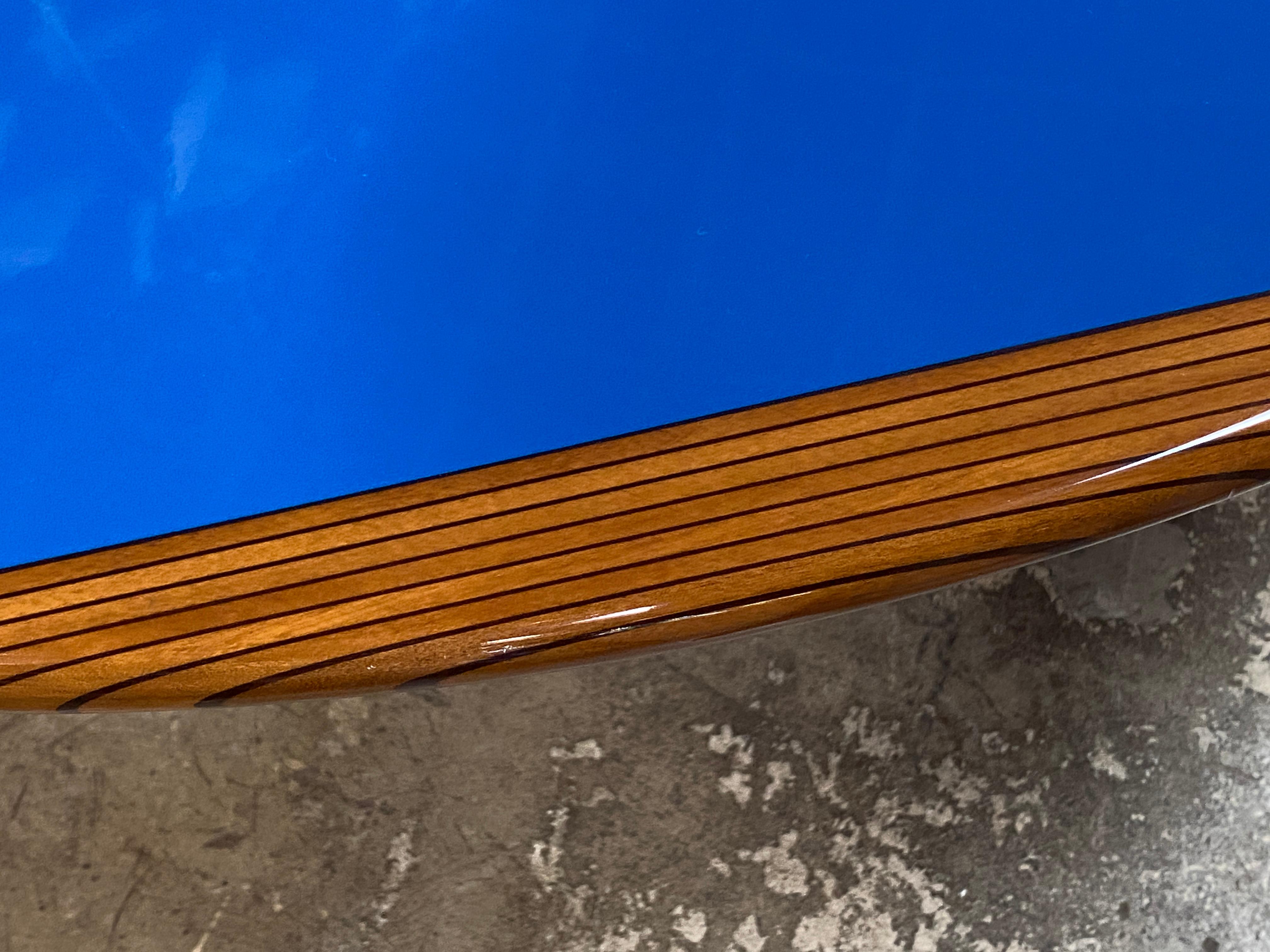 Lacquered Afra & Tobia Scarpa Round Dining Blue and Wood Table, Italy, 1970s