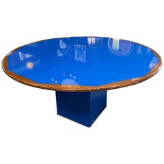 Afra & Tobia Scarpa Round Dining Blue and Wood Table, Italy, 1970s