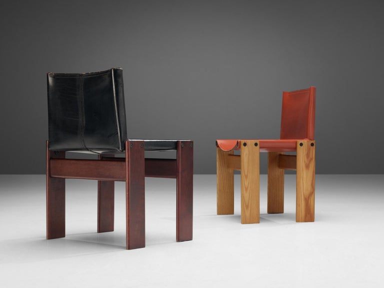 Afra & Tobia Scarpa Set of 10 'Monk' Dining Chairs in Black and Red Leather 1