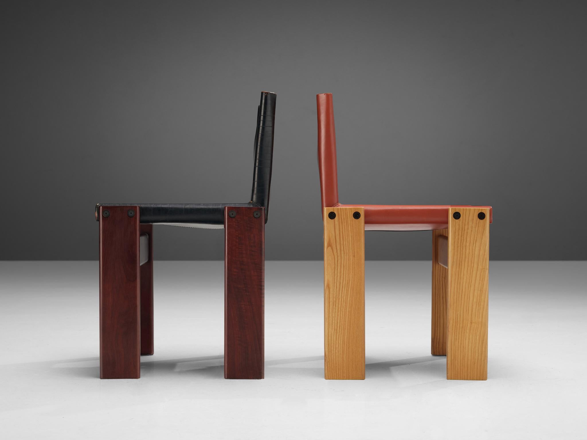 Afra & Tobia Scarpa Set of 10 'Monk' Dining Chairs in Black and Red Leather 3