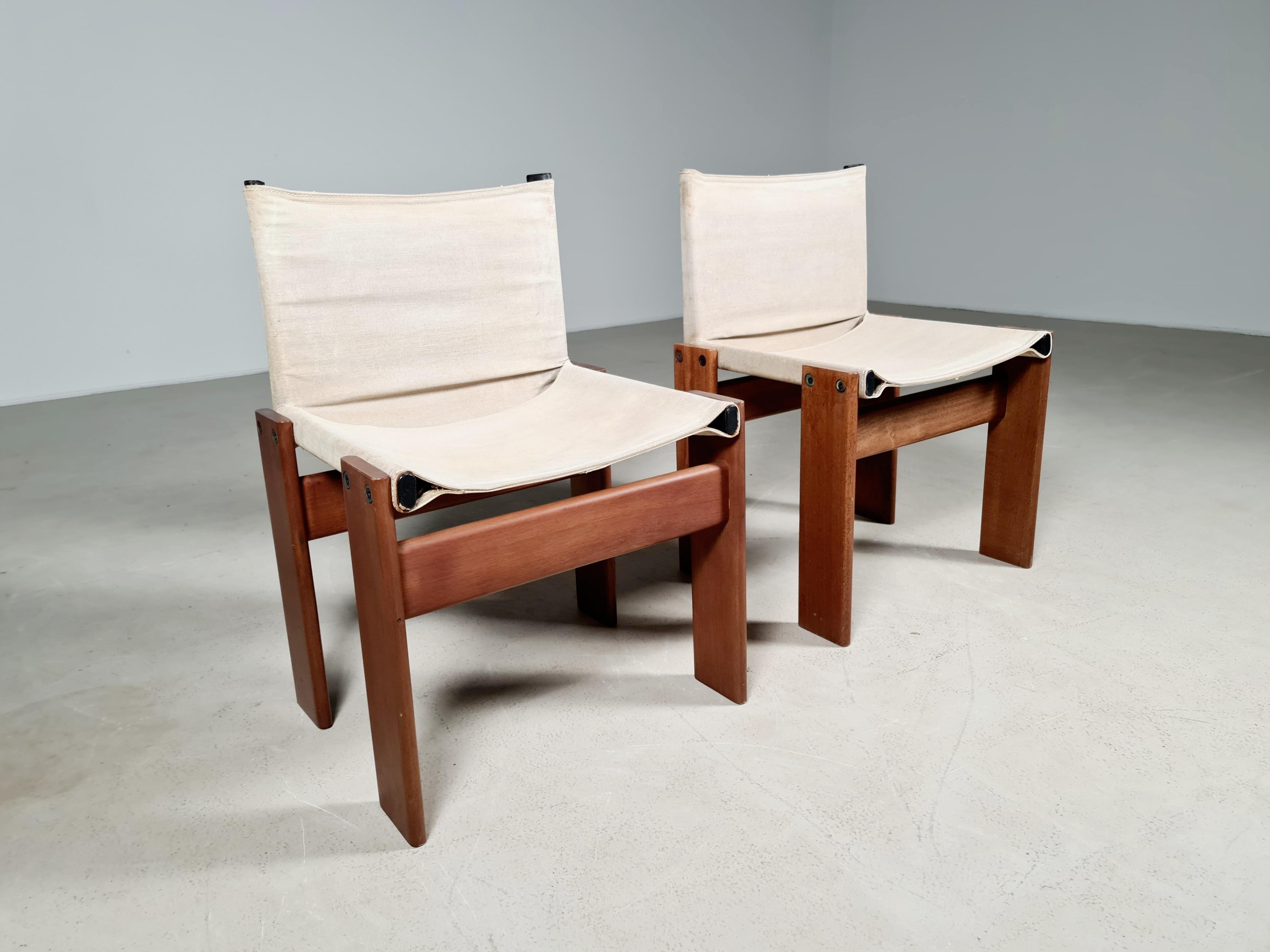 Mid-Century Modern Afra & Tobia Scarpa Set of 2 'Monk' Dining Chairs in Canvas, 1970s