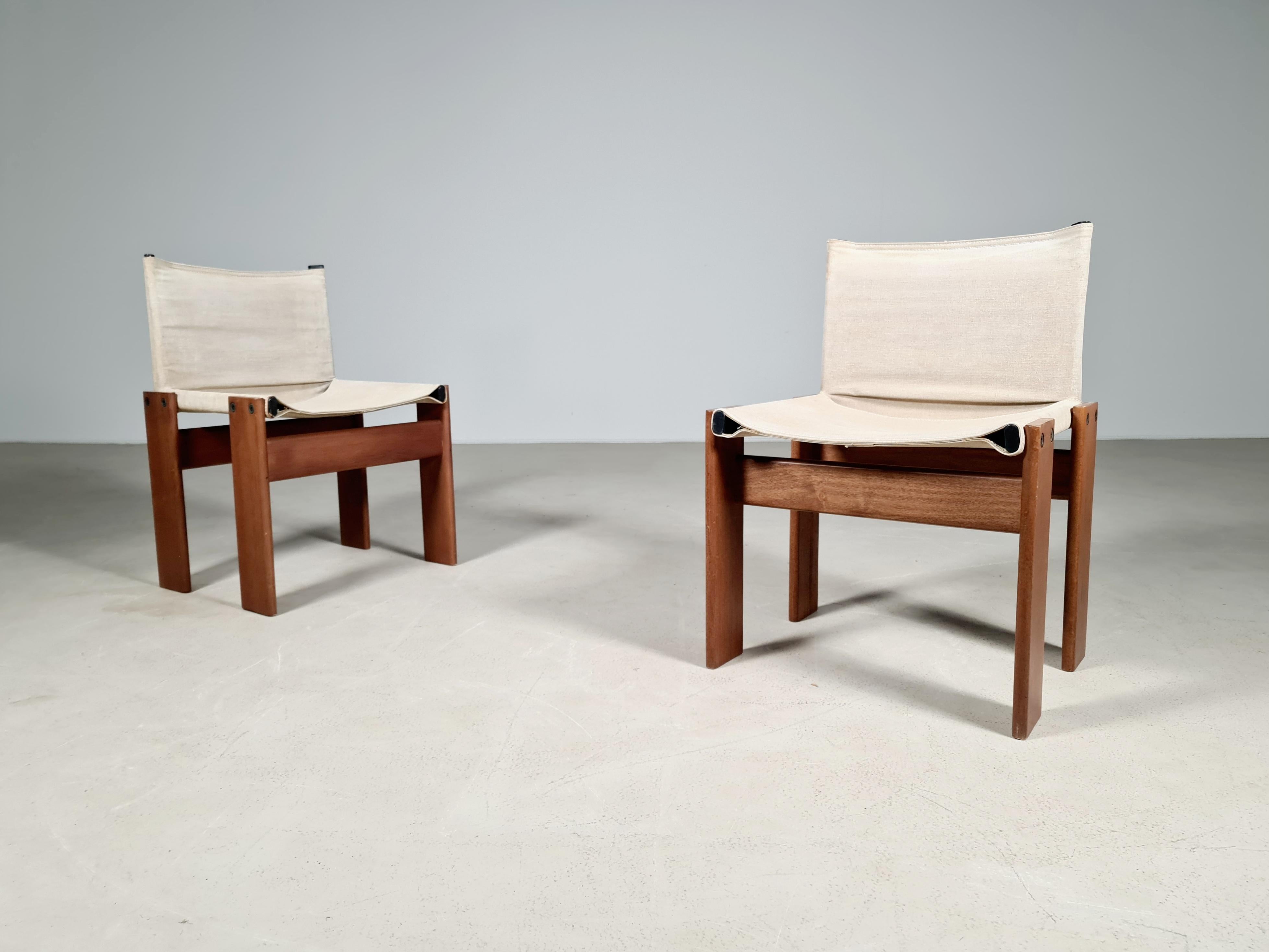 Italian Afra & Tobia Scarpa Set of 2 'Monk' Dining Chairs in Canvas, 1970s