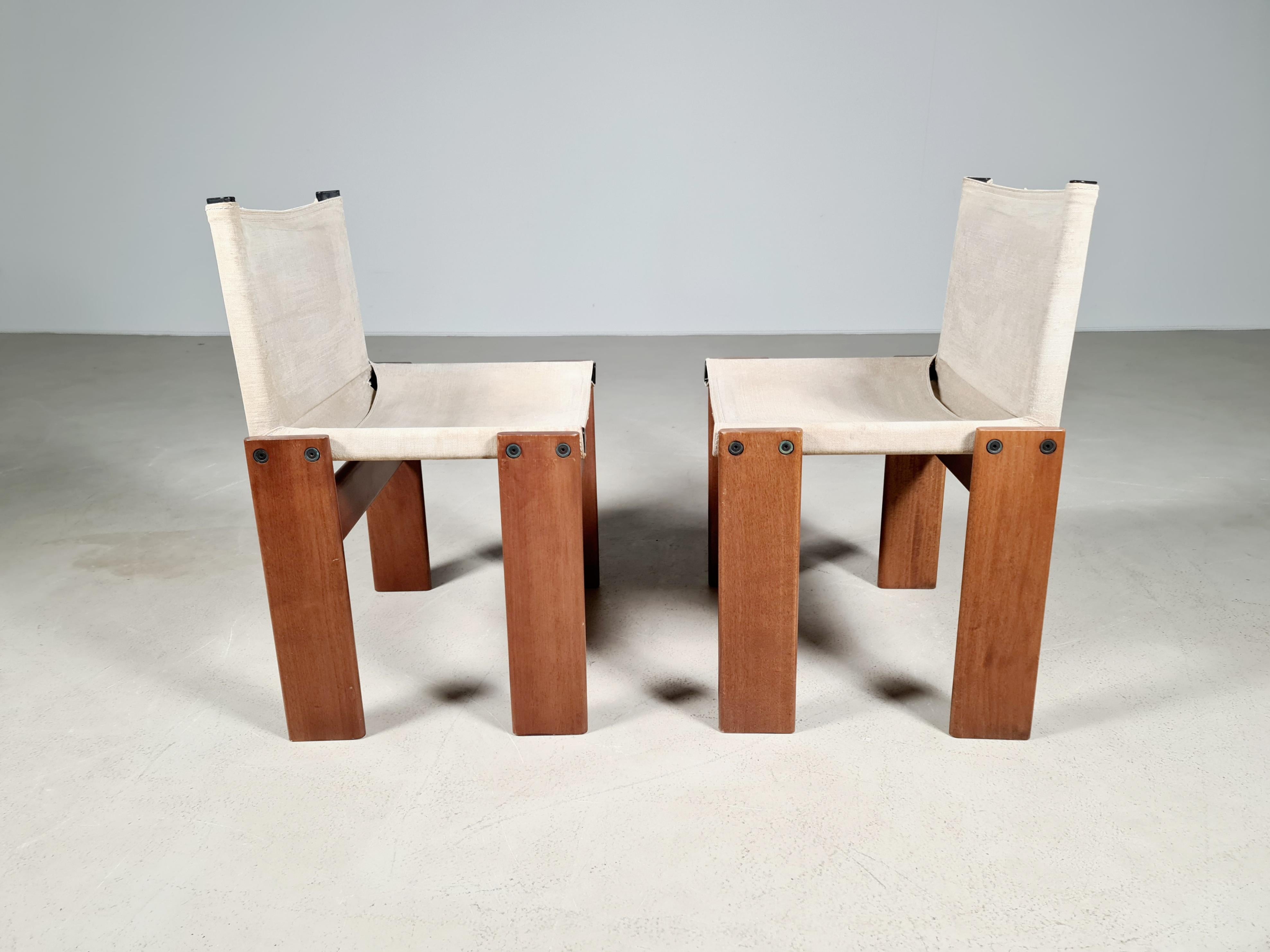 Afra & Tobia Scarpa Set of 2 'Monk' Dining Chairs in Canvas, 1970s In Good Condition In amstelveen, NL