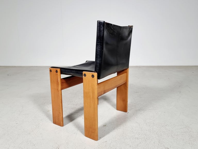 Afra & Tobia Scarpa Set of 4 'Monk' Dining Chairs in Black Leather, 1970s 4