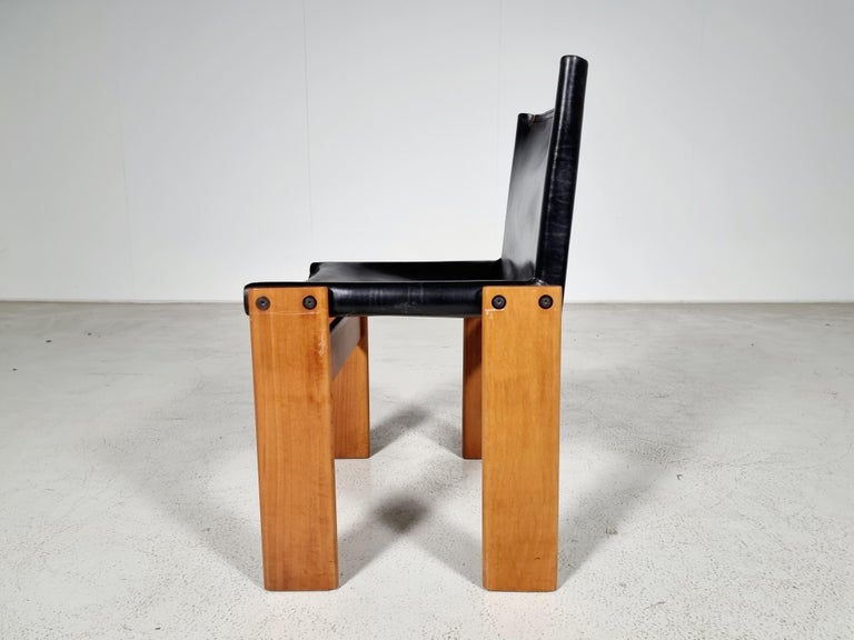 Afra & Tobia Scarpa Set of 4 'Monk' Dining Chairs in Black Leather, 1970s 3