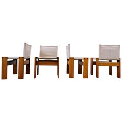 Afra & Tobia Scarpa Set of 4 'Monk' Dining Chairs with Canvas for Molteni