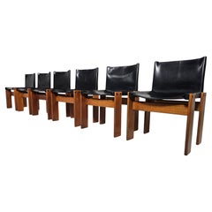 Afra 
Tobia Scarpa Set of 6 
Monk
 Dining Chairs in Black Leather, 1970s