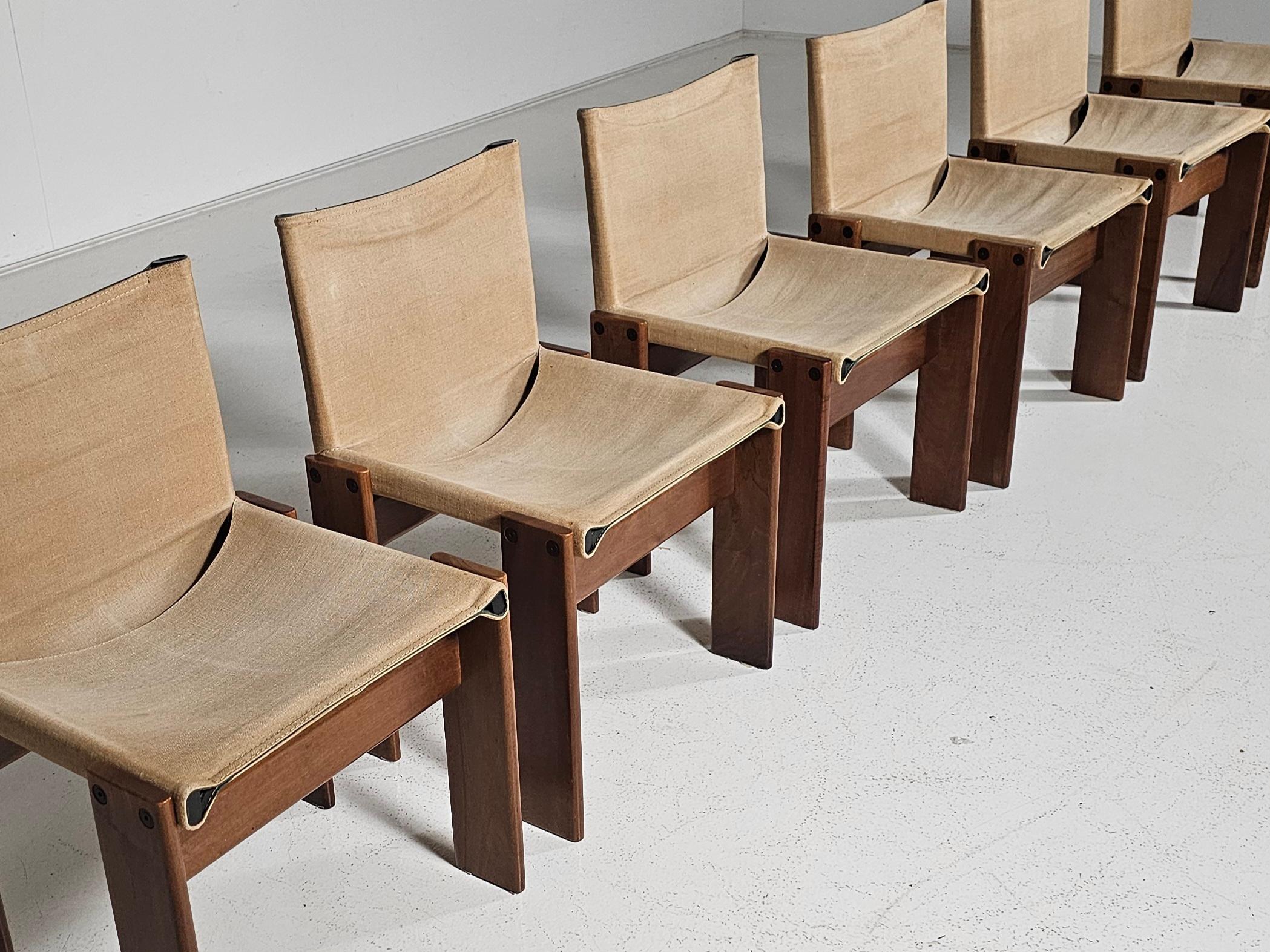XX secolo Afra & Tobia Scarpa Set di 6 sedie da pranzo 'Monk' in tela, anni '70