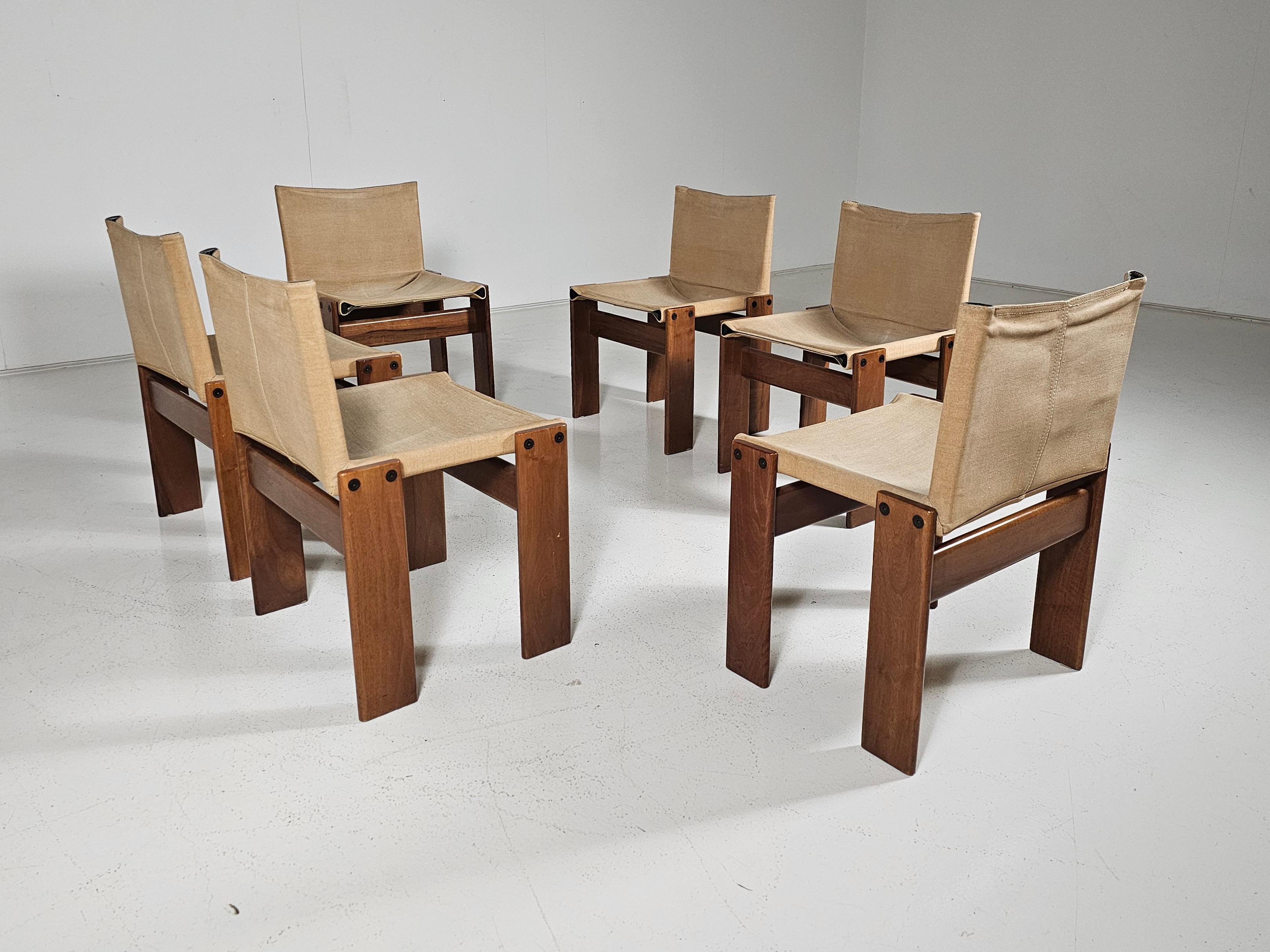 Afra & Tobia Scarpa Set di 6 sedie da pranzo 'Monk' in tela, anni '70 1