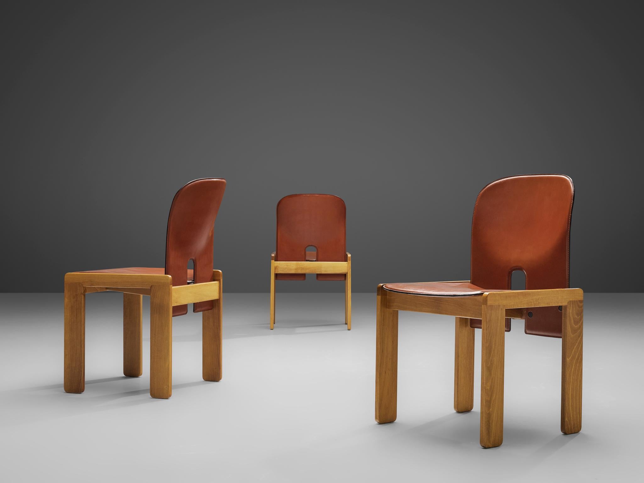 Mid-Century Modern Afra & Tobia Scarpa Set of Eight '121' Dining Chairs in Red Leather