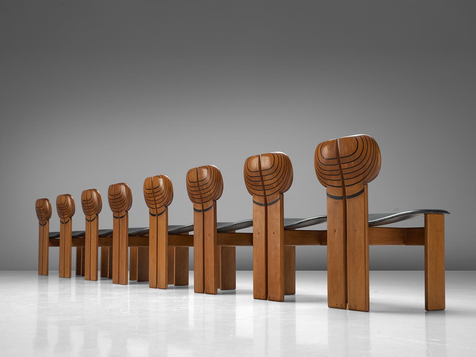 Mid-Century Modern Afra & Tobia Scarpa Set of Eight 'Africa' Chairs in Walnut