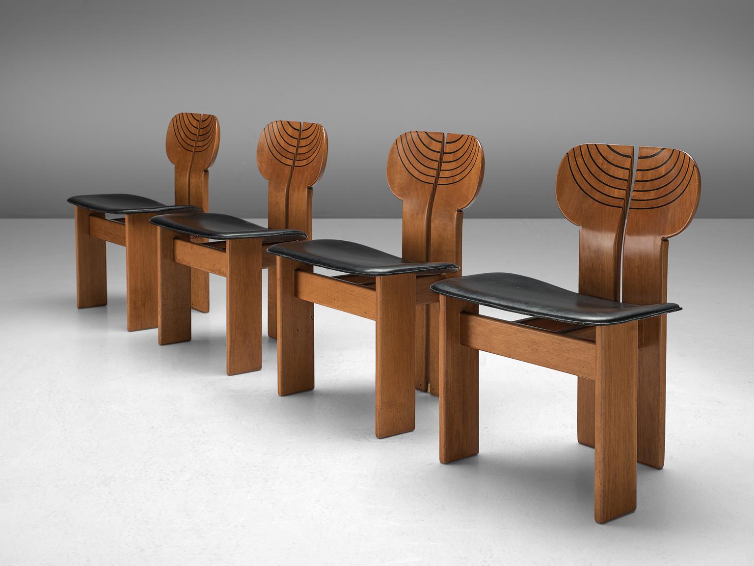 Italian Afra & Tobia Scarpa Set of Eight 'Africa' Chairs in Walnut