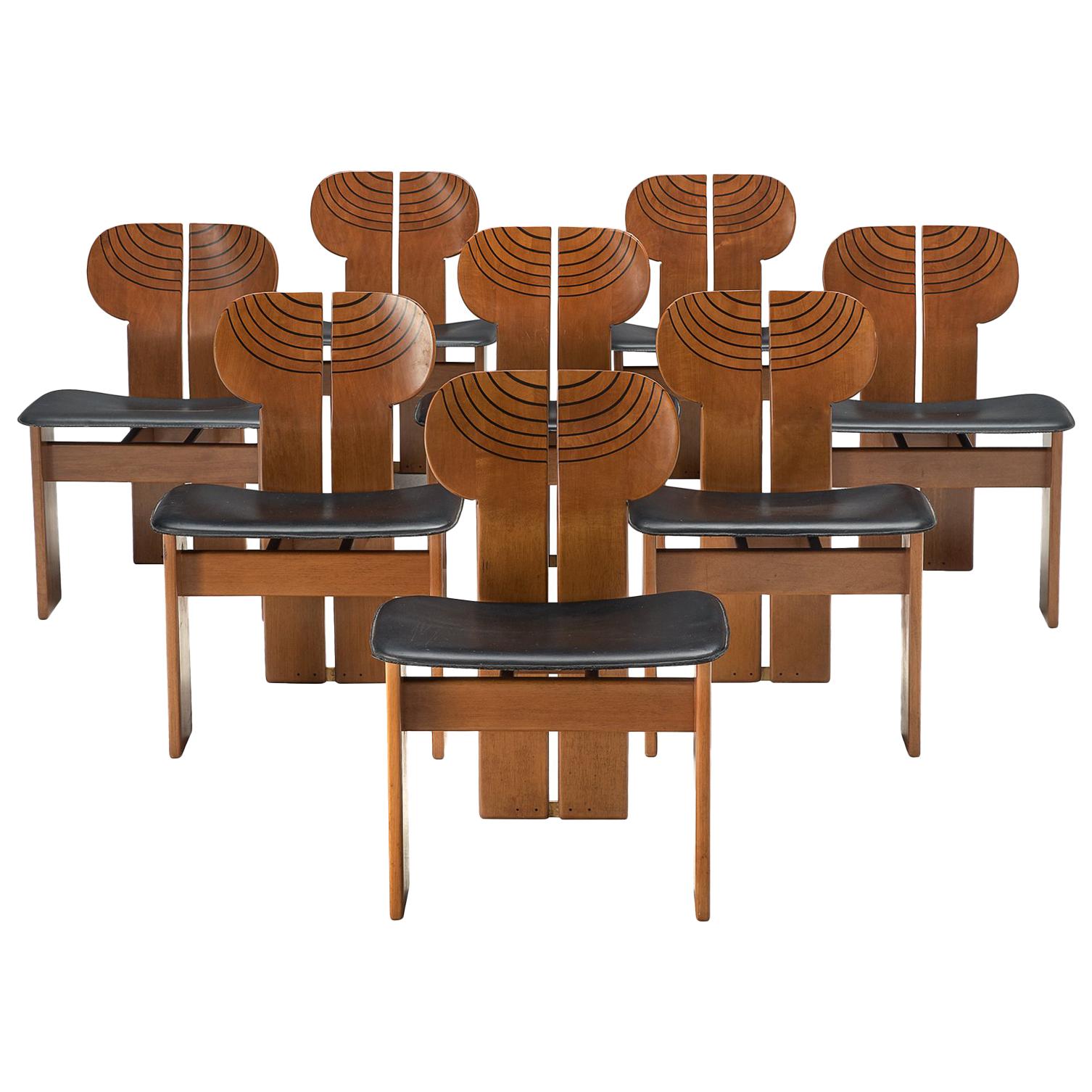 Afra & Tobia Scarpa Set of Eight 'Africa' Chairs in Walnut