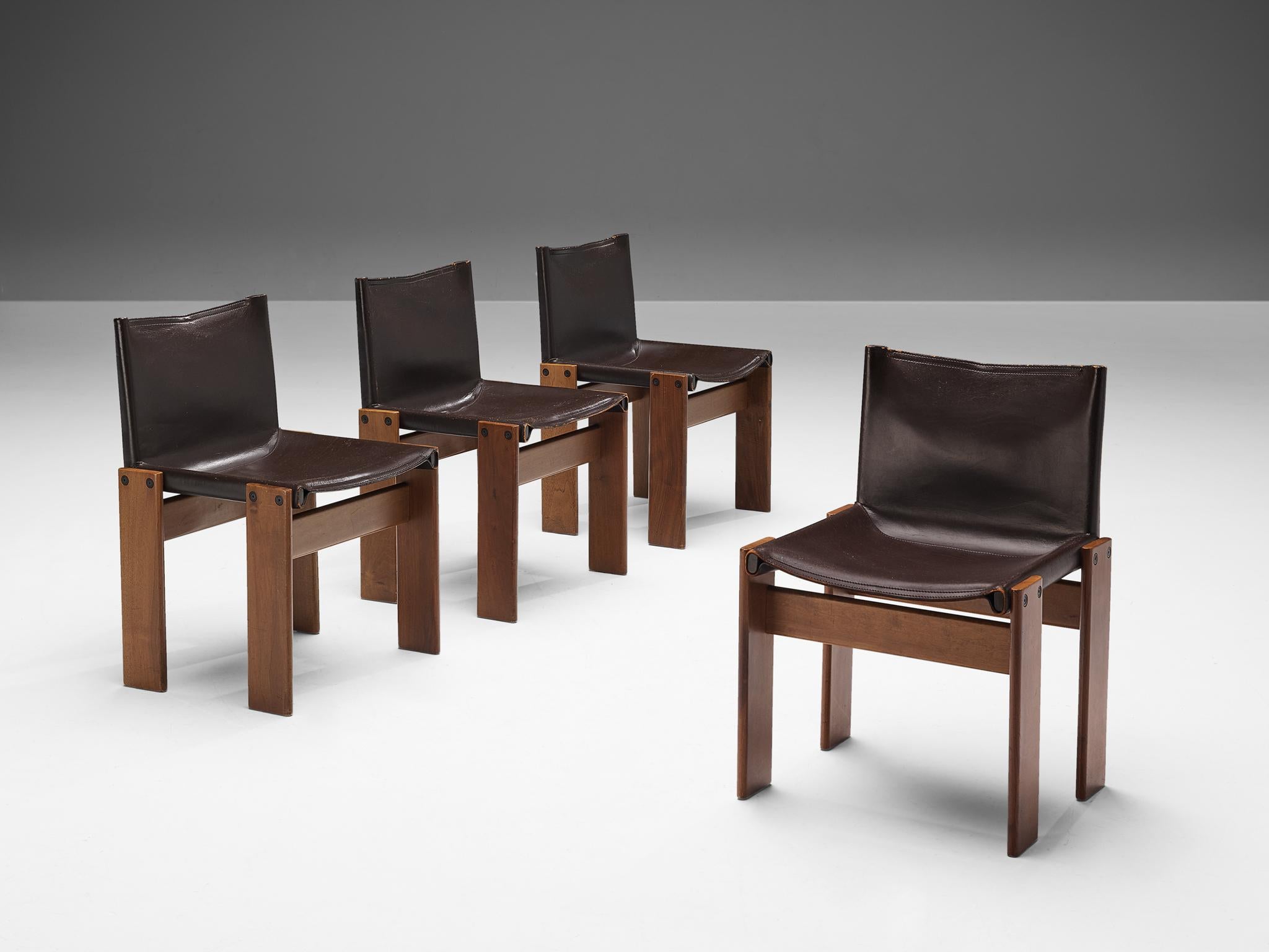 Afra & Tobia Scarpa Set of Eight 'Monk' Dining Chairs in Black and Brown Leather 6