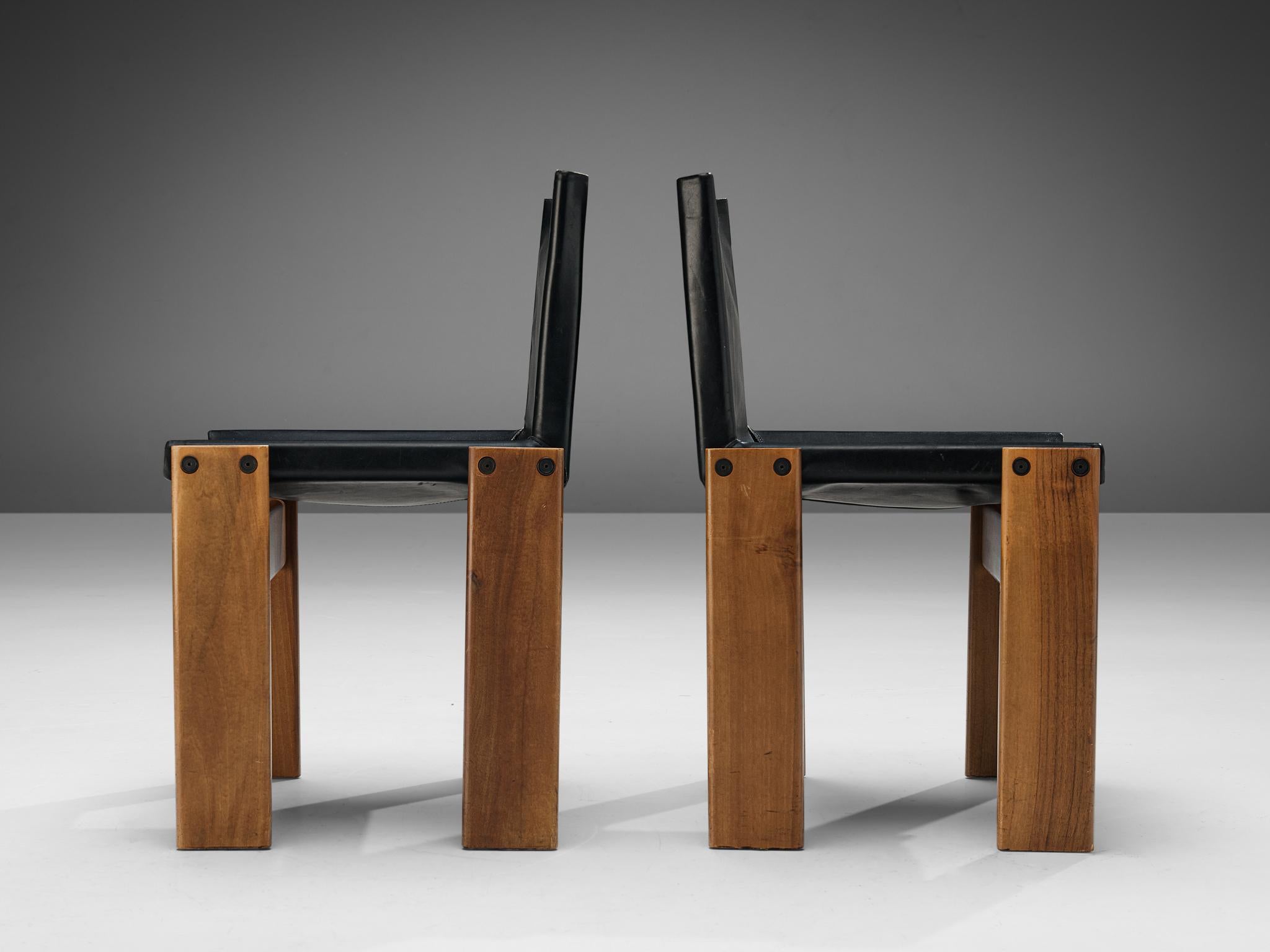 Afra & Tobia Scarpa Set of Eight 'Monk' Dining Chairs in Black and Brown Leather 1