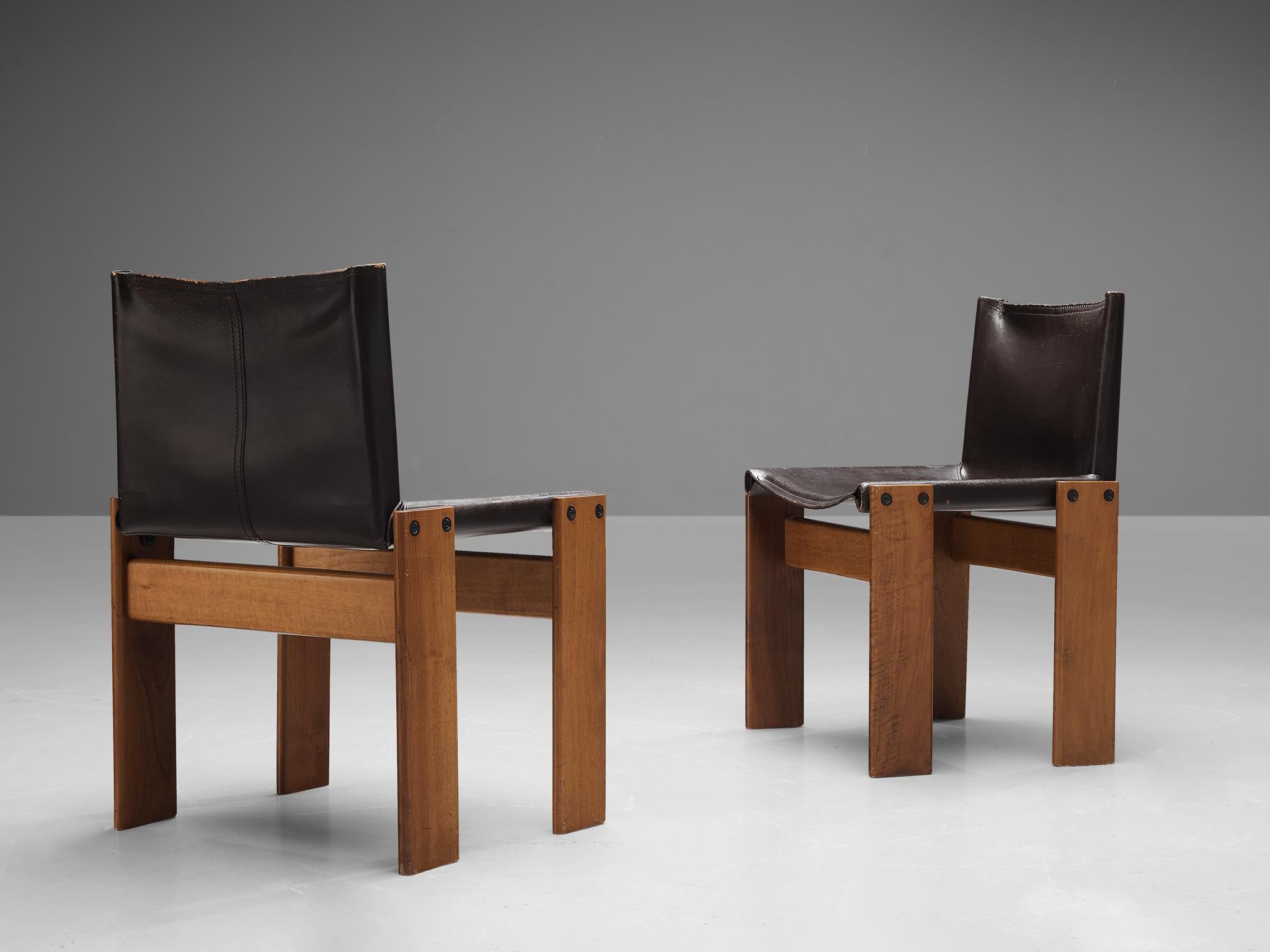 Afra & Tobia Scarpa Set of Eight 'Monk' Dining Chairs in Black and Brown Leather 3