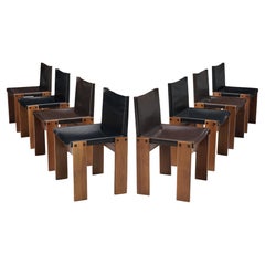 Afra & Tobia Scarpa Set of Eight 'Monk' Dining Chairs in Black and Brown Leather