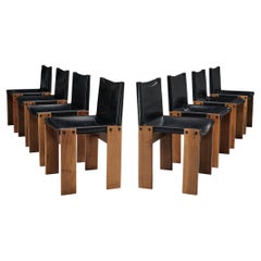 Afra & Tobia Scarpa Set of Eight 'Monk' Dining Chairs in Black Leather