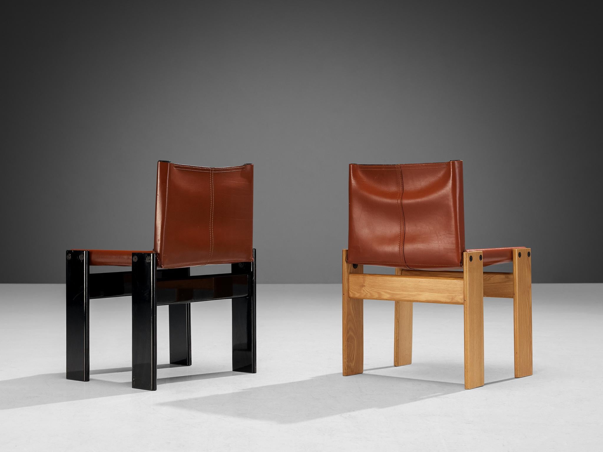 Mid-Century Modern Afra & Tobia Scarpa Set of Eight 'Monk' Dining Chairs in Leather and Ash  For Sale