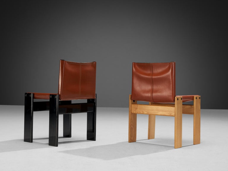 Italian Afra & Tobia Scarpa Set of Eight 'Monk' Dining Chairs in Leather and Ash
