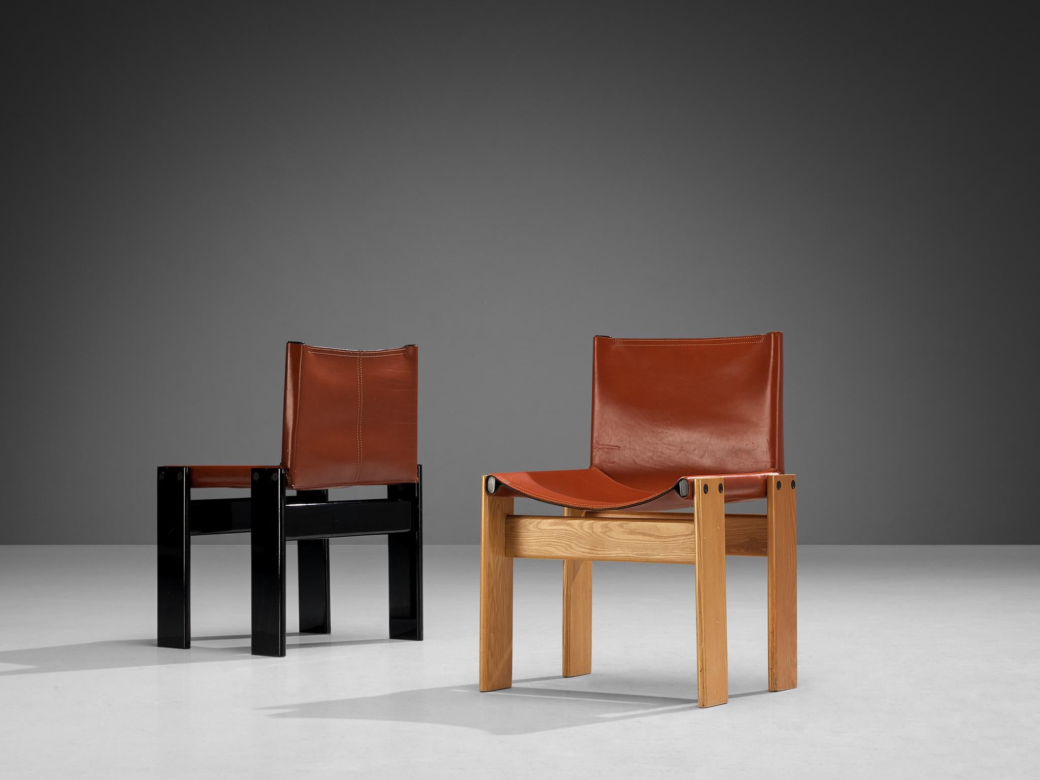 Late 20th Century Afra & Tobia Scarpa Set of Eight 'Monk' Dining Chairs in Leather and Ash  For Sale