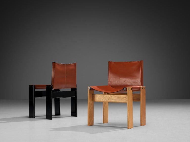 Late 20th Century Afra & Tobia Scarpa Set of Eight 'Monk' Dining Chairs in Leather and Ash