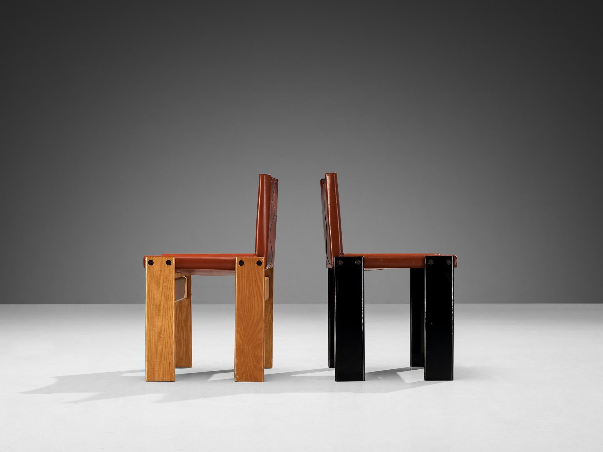 Afra & Tobia Scarpa Set of Eight 'Monk' Dining Chairs in Leather and Ash  For Sale 2