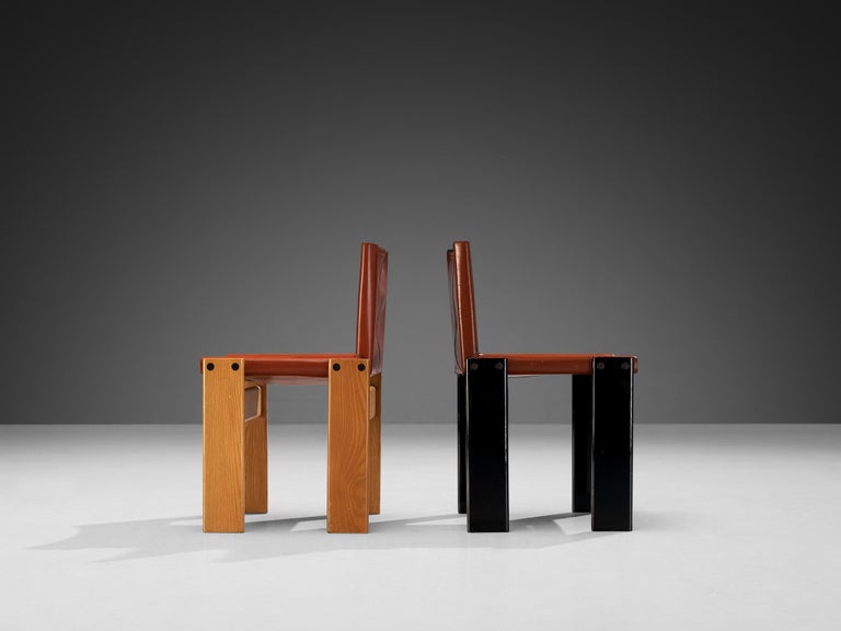 Afra & Tobia Scarpa Set of Eight 'Monk' Dining Chairs in Leather and Ash 2