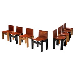 Afra & Tobia Scarpa Set of Eight 'Monk' Dining Chairs in Leather and Ash 