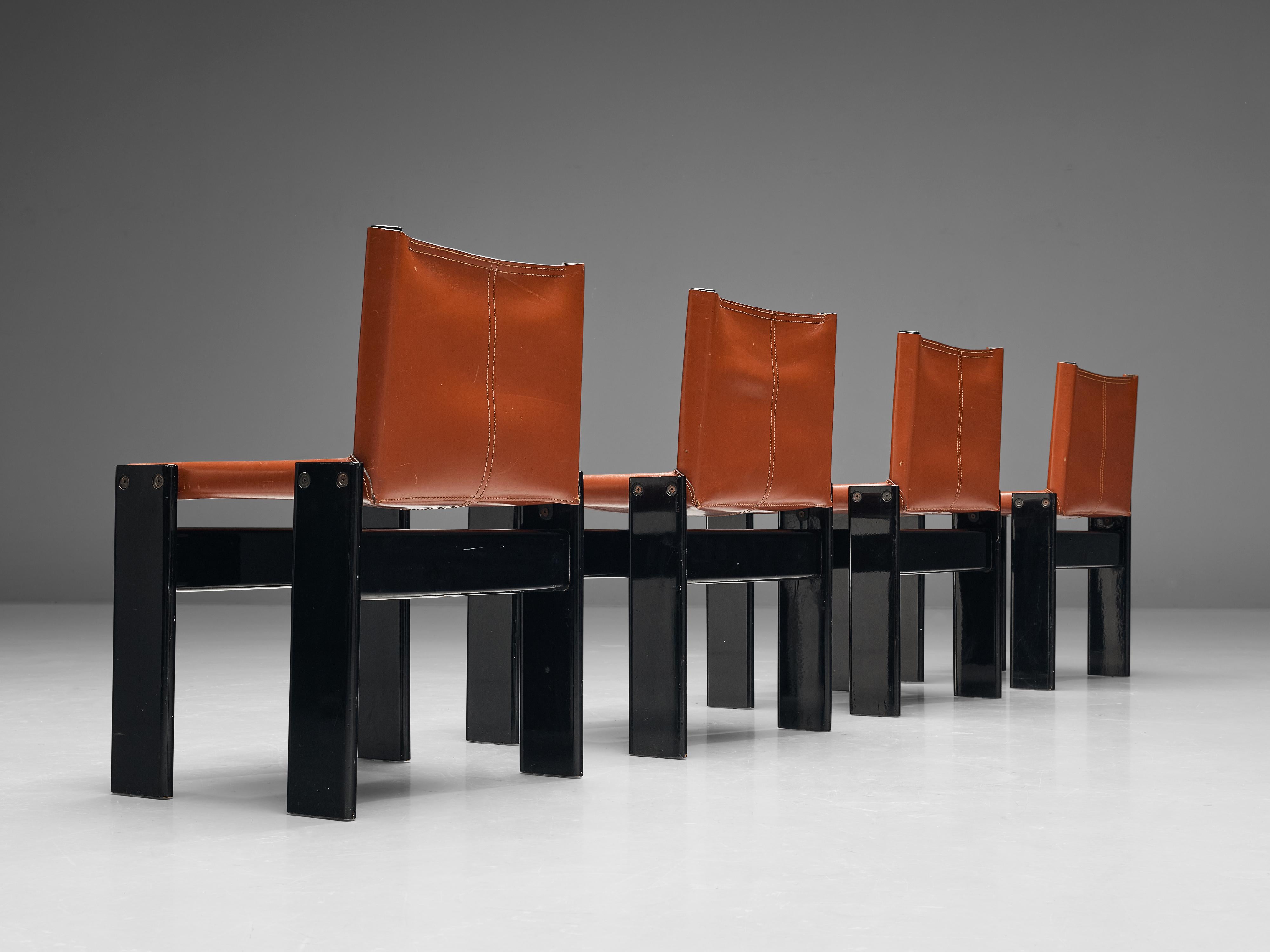 Afra & Tobia Scarpa Set of Eight 'Monk' Dining Chairs in Leather and Walnut In Good Condition In Waalwijk, NL