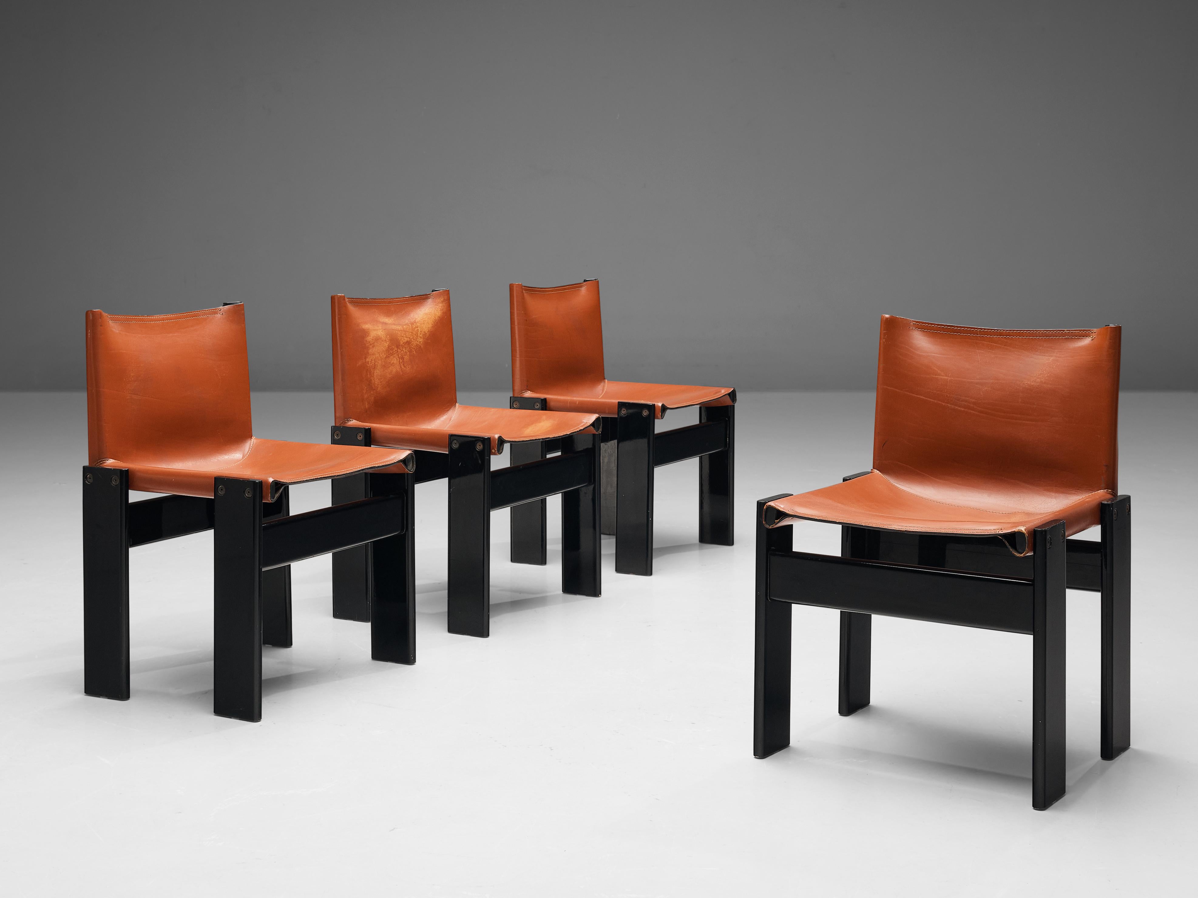 Late 20th Century Afra & Tobia Scarpa Set of Eight 'Monk' Dining Chairs in Leather and Walnut