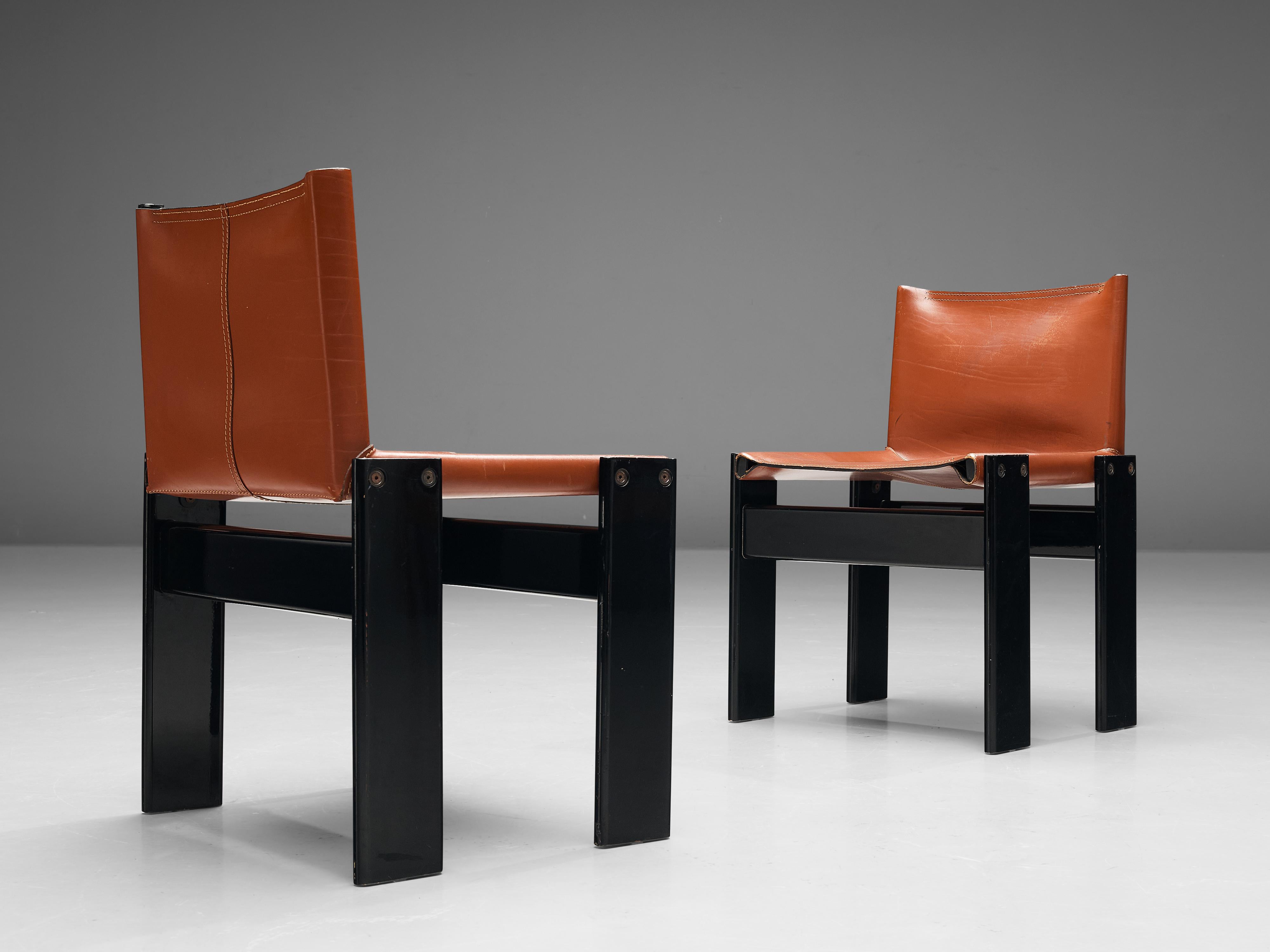 Afra & Tobia Scarpa Set of Eight 'Monk' Dining Chairs in Leather and Walnut 1
