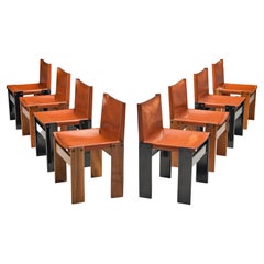 Afra & Tobia Scarpa Set of Eight 'Monk' Dining Chairs in Leather and Walnut