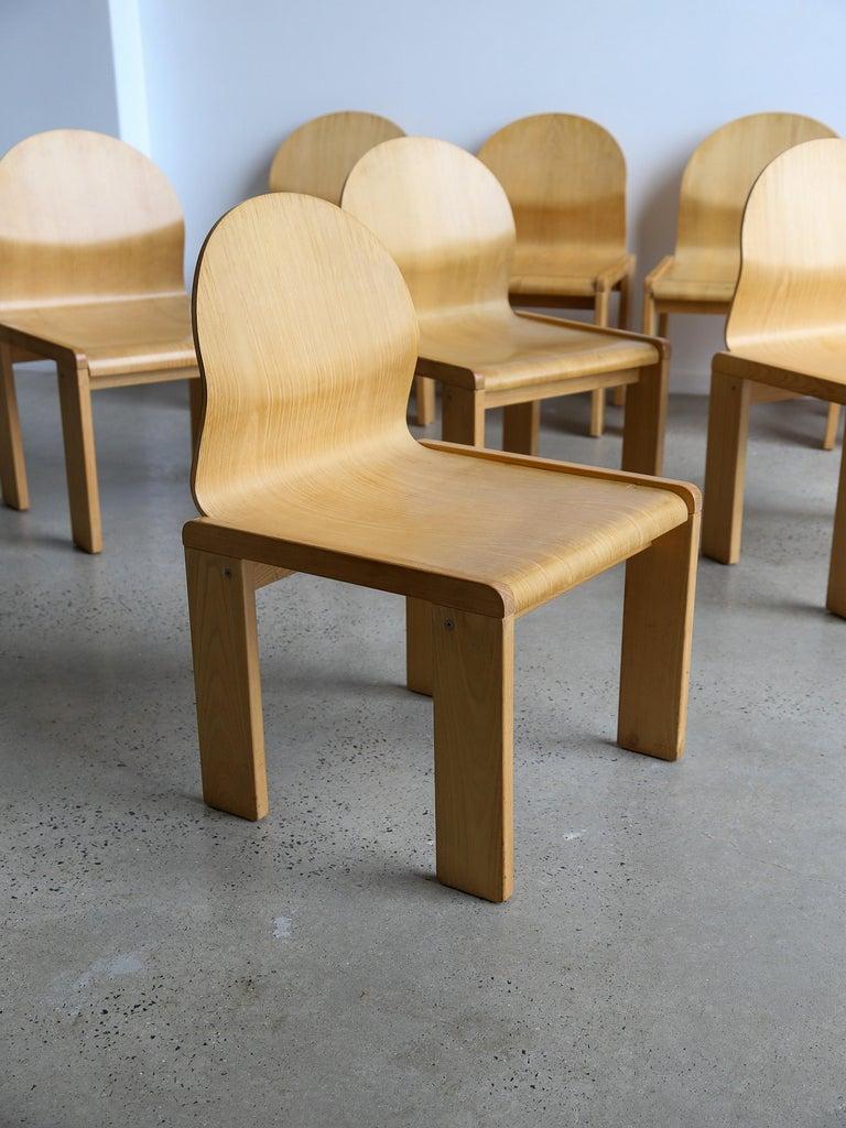 Afra & Tobia Scarpa Set of Eight Plywood Dining Chairs 1970s Italiano en venta