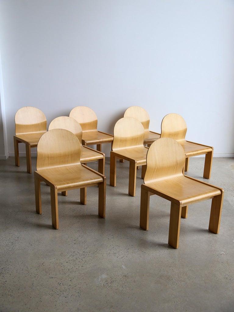 Afra & Tobia Scarpa Set of Eight Plywood Dining Chairs 1970s en venta 2