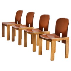 Afra & Tobia Scarpa Set of Four '121' Dining Chairs in Leather and Walnut
