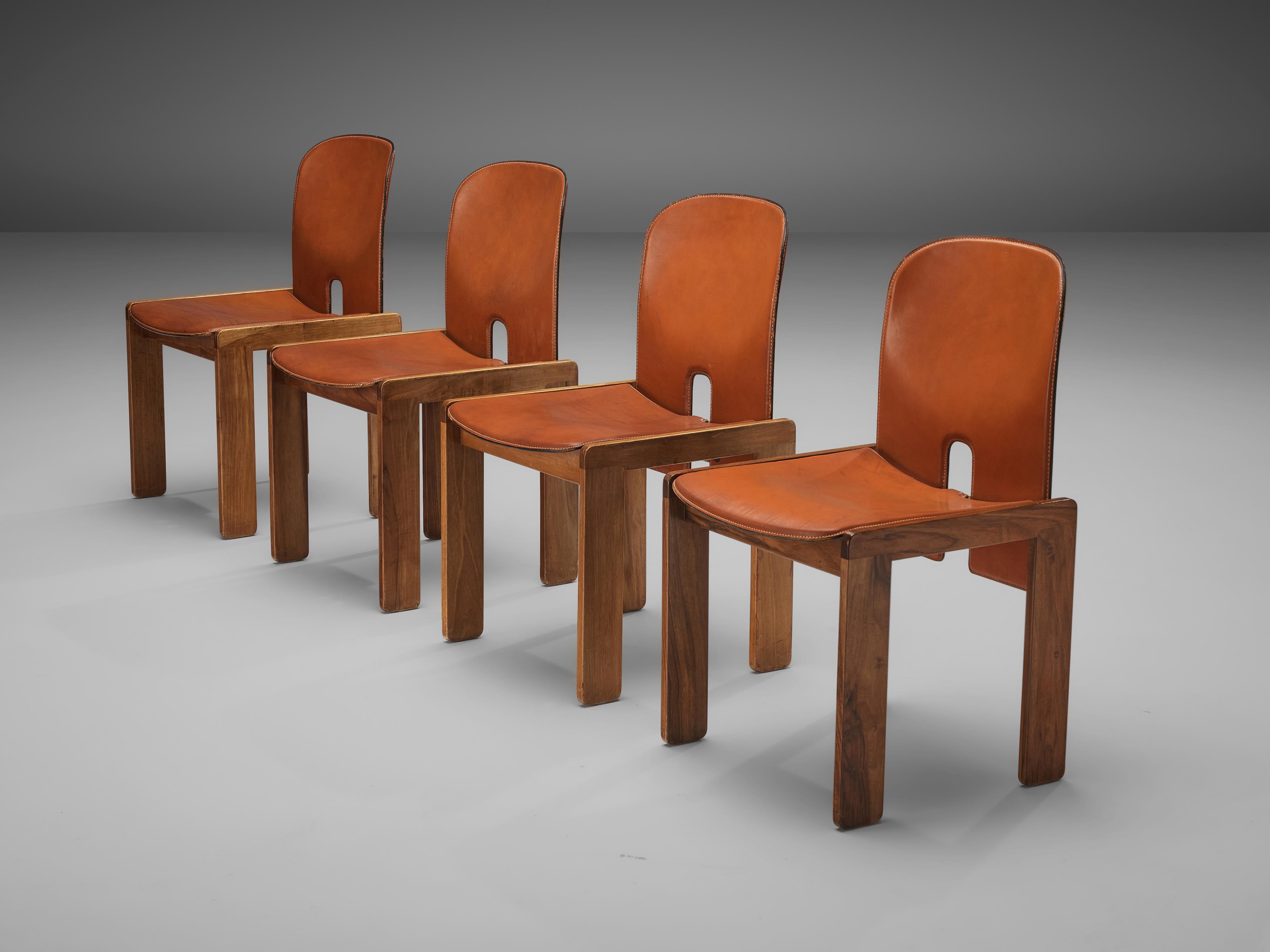 Mid-Century Modern Afra & Tobia Scarpa Set of Four '121' Dining Chairs in Leather